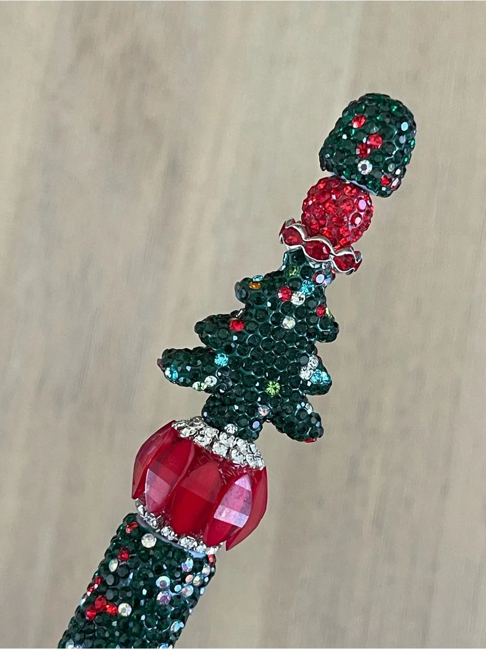 Beaded Pen Festive Christmas Tree Rhinestone Green & Red